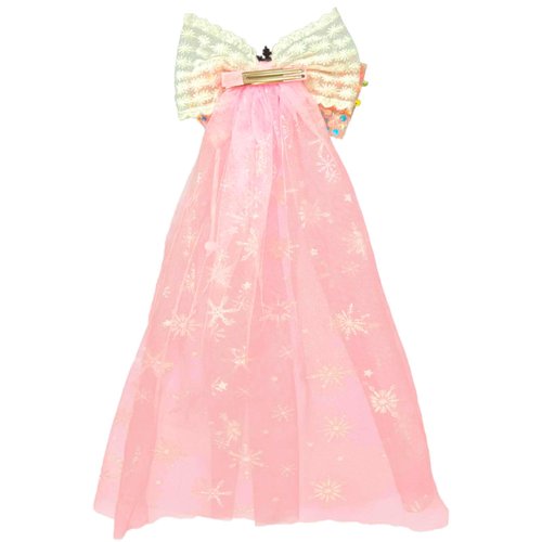 Princess Hair Clips for Girls Big Bow Hair Clip for Women Veil Snowflake Duckbill Clips Rhinestone Hair Accessory for Birthday Party Halloween Christmas (Pink)