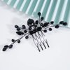 Teyglen Black Crystal Hair Comb Bridal Black Rhinestone Hair Comb Wedding Hair Accessories Shiny Black Rhinestone Side Hair Comb Black Headpiece Hair Pieces for Women Bride Girls