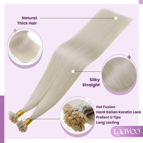 LaaVoo Blonde U Tip Hair Extensions Human Hair Platinum Blonde K Tip Hair Extensions Real Human Hair 22 in Ktip Human Hair Extensions Blonde Hot Fusion Long Straight 50g 50s