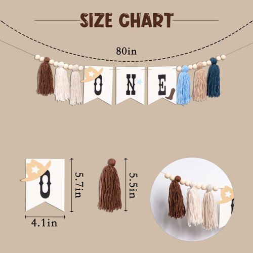 LINZYING Cow 1st Birthday Tassel Highchair Banner, Quality Wood Beads, 6 Colored Tassels, Handmade Decorations, Baby Shower, Birthday, Unisex, Children's Party Supplies