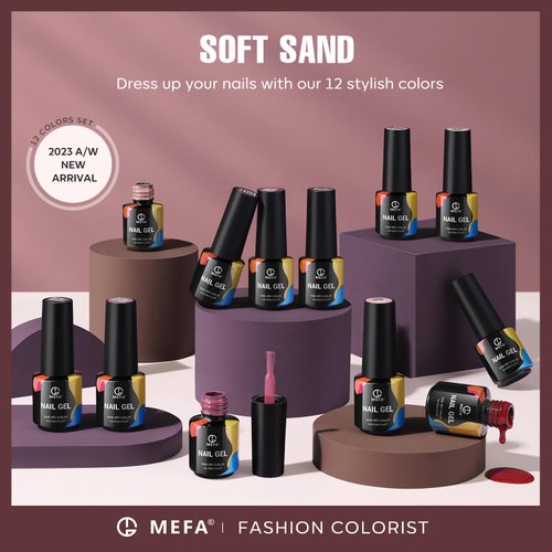 MEFA Gel Nail Polish Set, 12 Colors Burgundy Red Gel Polish Set Champagne Gold Glitter Nail Polish Gel Soak Off Dark Red Purple Shimmer Nude Brown Gel Nail Gifts for Women Girl DIY Salon Home Manicure