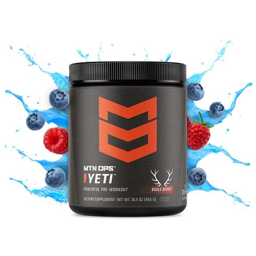 MTN OPS Yeti Pre-Workout Powder Energy Drink with Creatine, 200mg Caffeine & BCAAs with Beta Alanine, 30-Serving Tub, Bugle Berry