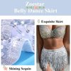 Zoestar Sequin Belly Dance Skirt Tassel Hip Scarf Multilayer Dance Belt Costume Performance Party Skirt Wrap for Women and Girls (Silver)