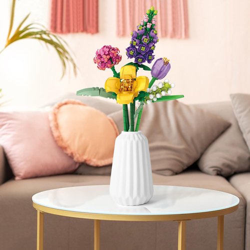 MEIEST Flower Bouquet Building Blocks Set,Mini Bricks Plant Botanical Collection Construction Building Toy,Creative DIY Artificial Flowers Home Decoration (Purple)