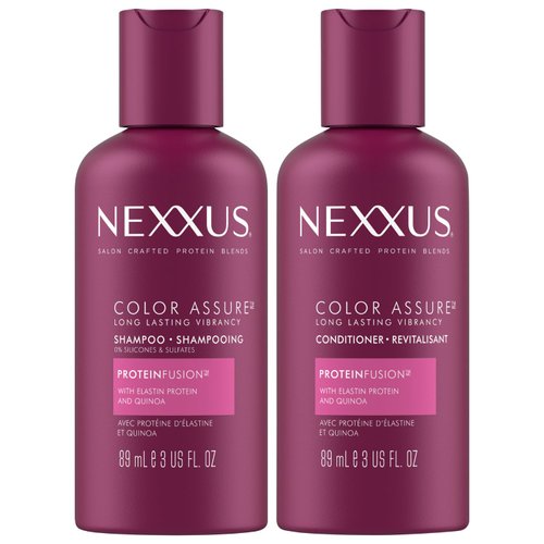 Nexxus Travel Shampoo and Conditioner, Color Assure – Replenishes and Extends Hair Color Vibrancy, 3 Oz Ea