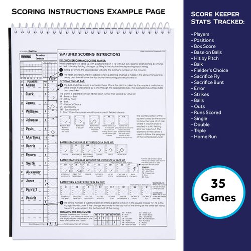 Murray Sporting Goods Baseball & Softball Scorebook - 35 Games Score Book - Score Keeping Book for Stats - Adult, Youth, Little League Baseball Softball Scorebook for Scorekeepers