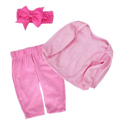 Reborn Baby Doll Clothes Accessories Girl 18 inch Pink Striped 3 pcs Set for 18-20 inch Reborn Doll