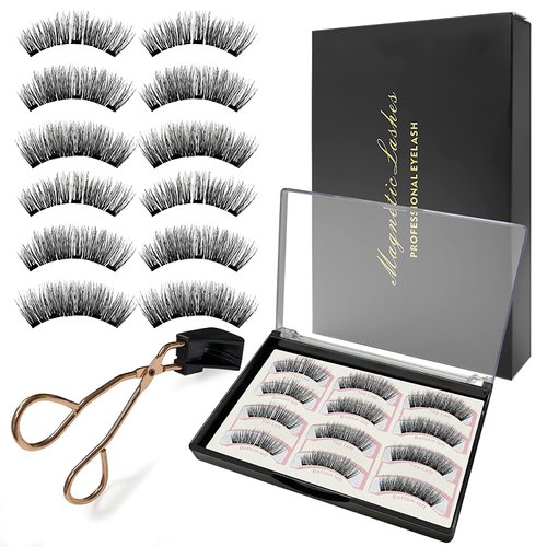 Magnetic Eyelashes without Eyeliner, 3 Pairs Dual Magnetic Eyelashes with Applicator Natural Look Reusable 3D Magnetic Lashes No Glue No Liner, 12Pieces