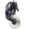 Mythical Winged Dragon Toilet Paper Holder in Metallic Look for Medieval and Gothic Home Decor Bathroom Accessories or Whimsical Fantasy Gifts