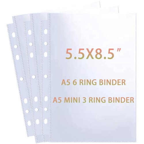 80 Pack 160 Pockets 5.5x8.5” Sheet Protector Sleeves for 6 Ring A5 Binder, A5 Mini 3 Ring Binder, Ultra-Clear Playbill Holder Sleeves, Double-Sided, Top Loading Sheet Protector for Paper Report