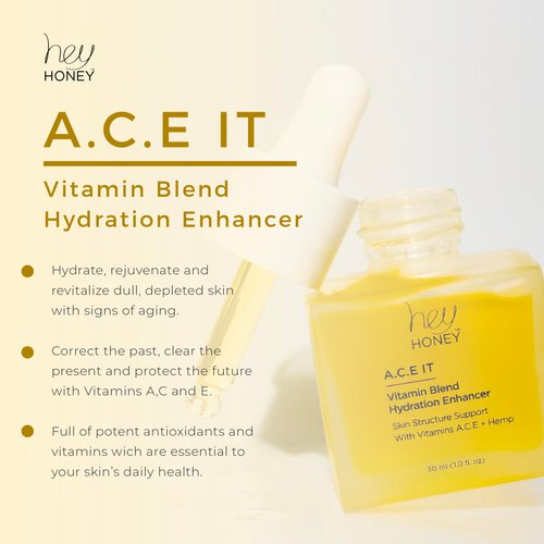 Hey Honey Skincare A.C.E. IT Blend Drops Vitamin A Vitamin C Vitamin E | Skin Treatment Dew Drops | Anti Aging Face Oil targets Wrinkles & Uneven Skin Texture, Visibly Brighten & Smooth | 1 Oz