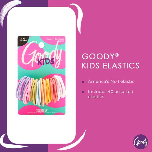 Goody Kids Ouchless Elastic Hair Ties - 40 Ct, Assorted Colors, 2MM Rubber Bands for Hair, Pain-Free Hair Accessories for Girls & Boys, Made for Long-Lasting Braids, Ponytails & More, For Fine Hair