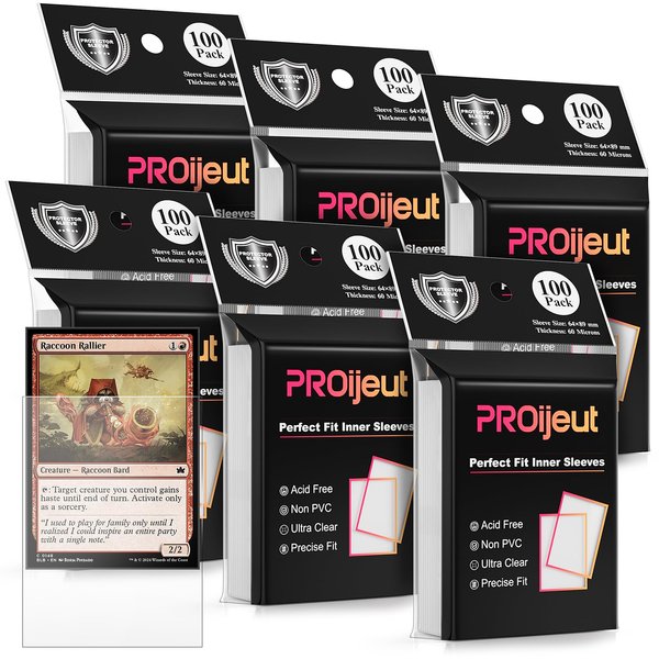 600 Pack Card Sleeves Clear, Perfect Fit Inner Sleeves Ideal for Double-sleeving, Trading Card Sleeve Compatible with MTG, PKM, TCG and Gaming Cards (60 Microns)