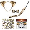 CBLUO 5 Pcs Halloween Leopard Cat Ears Headband Bow Tie Tail Temporary Face Stickers Tattoos Cat Hair Hoops Bands Women Bowtie Headpiece Hairband Cosplay Dress Up Masquerade Birthday Party Supplies