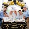 Trgowaul Birthday Party Decorations for Men Women - Black Gold Happy Birthday Banner Backdrop, 2 Pcs Happy Birthday Tablecloth, 60 Pc Latex Confetti Balloons, Birthday Party Supplies in Black Gold