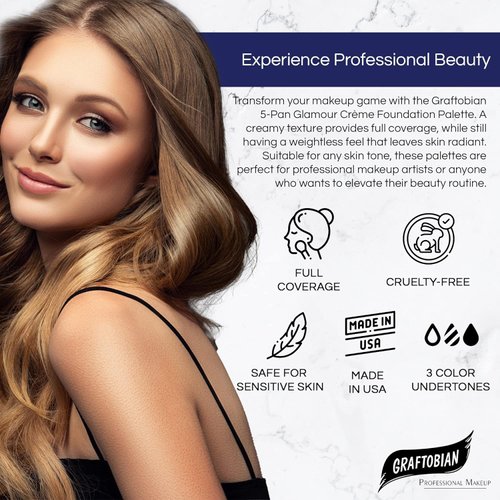 Graftobian HD Glamour Crème Foundation Palette (Warm #2) - High Definition 5 Color Makeup Palette, Cream Based Foundation Concealer and Contour Palette, Full Coverage - Medium Warm Skin Shades