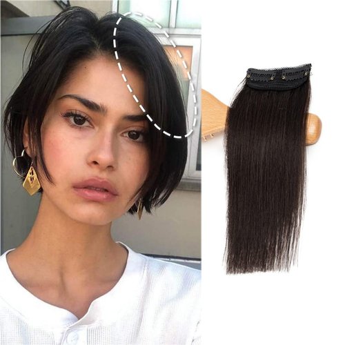 FEIPRO Short Clip In Hair Extensions Real Remy Human Hair Straight Double Weft for Short Hair Thinning Hair Easily add Women Hair Volume Thickness Length Natural Invisible 6Inch #1B Natural Black
