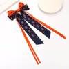 Vokone Game Day Hair Bows for Women Beaded CHEER Hair Bow Clip Jeweled Crystal Silky Satin Ribbon Bow Barrette Hair Clip Football Sports Fan Team Accessories Chee Orange Navy