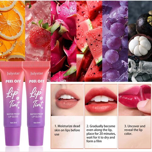 YIBABY 6 PCS Lip Stain Peel Off, Fruity Flavour Tinted Lip Gloss Lip Tint, Long Lasting Non-Stick Cup Tattoo Color Lipstick Set, Transfer Proof, Matte Finish, Lip Makeup for Women & Girls