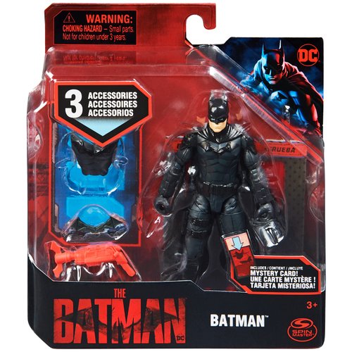DC Comics, Batman 10cm Action Figure with 3 Accessories and Mystery Card, The Batman Movie Collectible Kids Toys for Boys and Girls Ages 3 and up