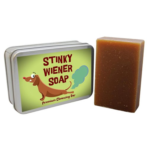 Gears Out Stinky Wiener Soap Bar in Gift Tin Set Coffee Scented Soap for Adults Hands Body Stocking Stuffers for Men White Elephant Weener Dog Lovers Bath