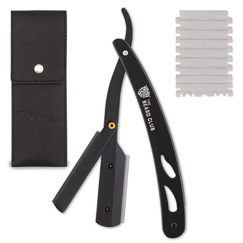 Beard Club Straight Razor for Men - Premium Single Derby Blade Cutthroat Razor - 10 Replaceable Stainless Steel Blades - Barber Straight Edge Razor Kit - Navajas Para Barbero - Includes Leather Case