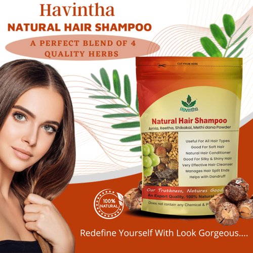 Havintha Natural Hair Shampoo With Herbal Amla Reetha Shikakai And Methi Dana Powder For Men & Women, Totally Organic | Paraben And Sulphate Free Shampoo - 227gm (Pack of 3)
