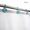 Sunlit Luxury Design Round Teal Blue Diamond Crystal Gem Bling with Glide Balls Shower Curtain Hooks for Mermaid Shower Curtains, Rust Proof Metal Rhinestones Glam Shower Curtain Rings-12 Pack