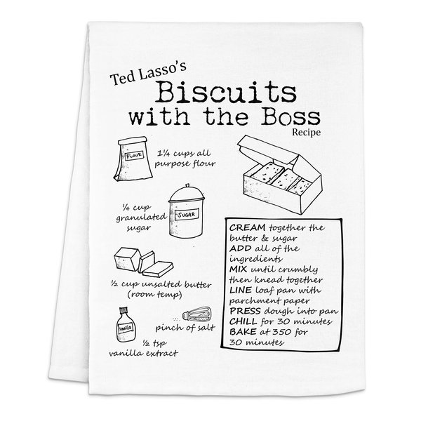 Funny Kitchen Towel, Biscuits With The Boss, Flour Sack Dish Towel, Sweet Housewarming Gift, White