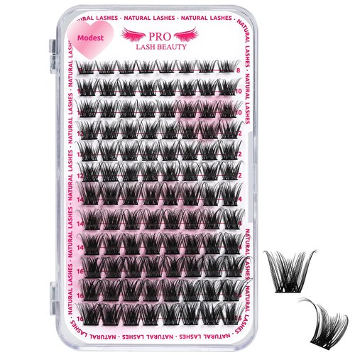 Lash Clusters, 96 Pcs Individual Lashes Natural Look Cluster Lashes DIY Lash Extension 8-16mm Eyelash Clusters Wispy Natural Lashes Super Thin Band Reusable(Modest,D-8-16mix)