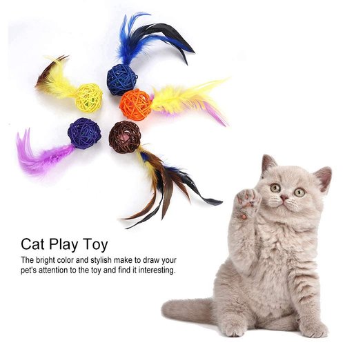 5PCS Cat Catch Chewing Toys, Pet Kitten Kitten Plush Play Toy CInteractive Chaser Teaser Toy olorful Rattan Balls with Feather Ring Bell Playthings for Cats Puppy Kitty Kitten Pets Novelty Gift
