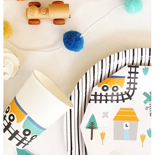 Steam Train Paper Birthday Party Cups (Set of 8) | Steam Train Party Cups | Train Paper Cups | Vintage Train Cups | Train Party Supplies |Train Party Decor