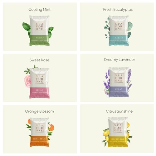 Spa For One Aromatherapy Shower Steamers - Pack of 6 with Natural Essential Oils. Relaxation and Luxury Self Care Birthday Gifts for Women and Men