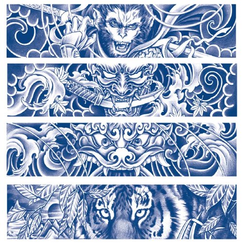 Oottati 4 Sheets Arm Circle Semi Permanent Waterproof Temporary Tattoos, 2 Weeks Long Last, 100% Plant-Based Ink Infinity Realistic Stickers, Money Prajna Tiger Dragon Totem