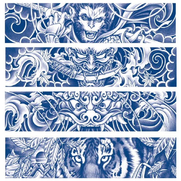 Oottati 4 Sheets Arm Circle Semi Permanent Waterproof Temporary Tattoos, 2 Weeks Long Last, 100% Plant-Based Ink Infinity Realistic Stickers, Money Prajna Tiger Dragon Totem