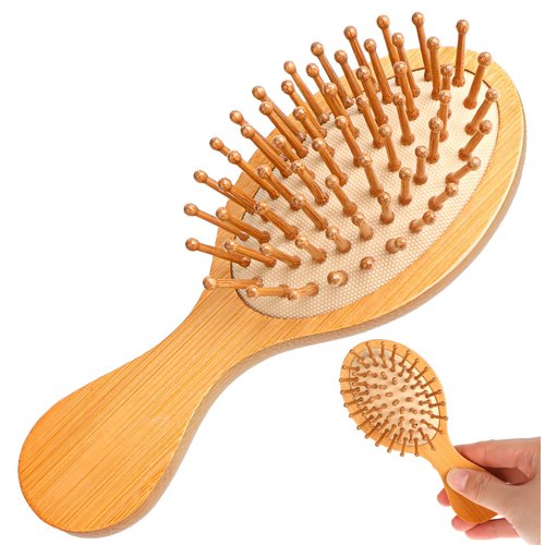 Natural Bamboo Hair Brush, Wood Gua Sha Hair Brush Scalp Massager Hair Growth Small Wet Hairbrush Travel Wooden Comb Air Cushion Detangling Brush Tangeling Hair Brush for Women and Men Hair Care