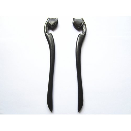 Myhsmooth Zz-bg-foxes 2 Count Hair Sticks Natural Ebon Handmade Carved Hair Clip Shawl Hair Pins Pack of 2 Pcs :Spirit Foxes