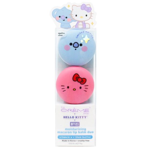 The Creme Shop x Hello Kitty x BT21 Baby Vitamin E, Shea Butter, Natural Oils for Deep Moisturization On-the-go Lip Care Solution Duo Macaron Lip Balm - KOYA