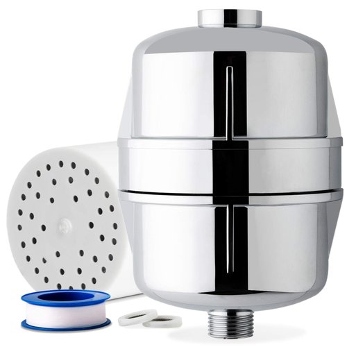 iSpring SF3S 15-Stage High Output Universal Shower Filter with Replaceable Cartridge, Better Skin, Softer Hair, and Stronger Nails, Chrome