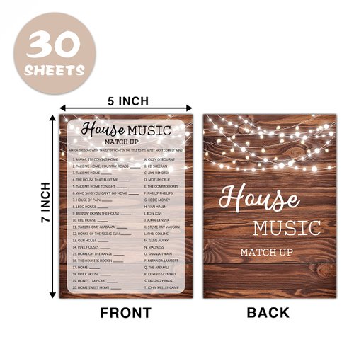 Housewarming Party Games, House Music, Rustic New Home, New House, New Homeowner Party Games Cards, 30 Sheets Each Pack