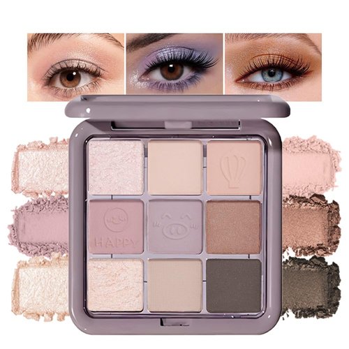 JUAAZIN Purple Eyeshadow Palette Natural Matte Shimmer Glitter 9 Colors, Purple With Lavender Taupe Neutral Eyeshadow Palette, Velvety Matte Finish Long Lasting Waterproof Professional Makeup 02#