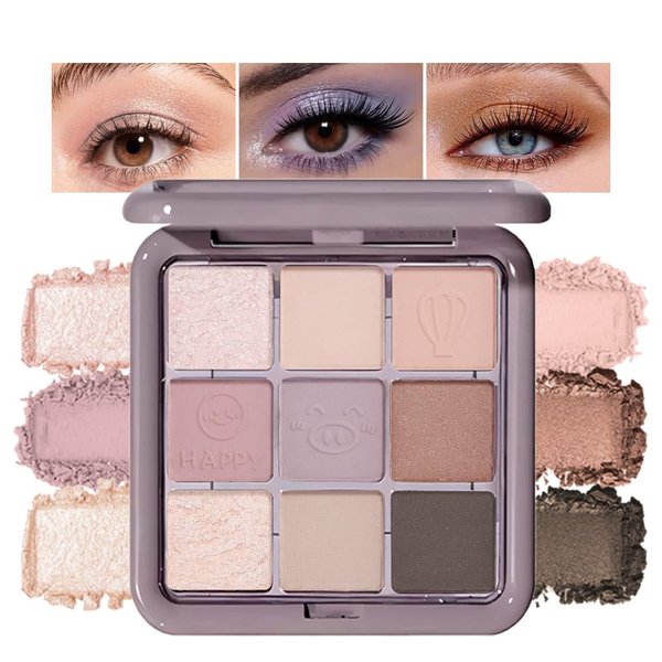 JUAAZIN Purple Eyeshadow Palette Natural Matte Shimmer Glitter 9 Colors, Purple With Lavender Taupe Neutral Eyeshadow Palette, Velvety Matte Finish Long Lasting Waterproof Professional Makeup 02#