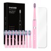 SHAOJIER Electric Toothbrush, with 8 Replacement Brush Heads and 1 Travel Box,Sonic Toothbrush for Adults and Kids,Portable Rechargeable Toothbrush for Travel (Pink)