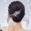 YBSHIN Bride Wedding Hair Comb Silver Rhinestone Hair Pieces Pearl Headpieces Leaf Bridal Hair Accessories for Women