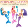 ArtCreativity Mermaid Playset for Girls, Mermaid Toys Set with 3 Figurines & 3 Brushes Princess Party Favors for Children, Best Birthday Gift for Kids