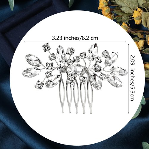 Xinjoduz Bridal Hair Comb, 2 PCS Rhinestone Wedding Hair Combs with Crystals, Sparkle Bridal Hair Accessories for Bride Bridesmaids Women Girls (Silver, 3.23 2.09 inches, Metal and Rhinestones)