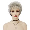 GNIMEGIL Short Grey Wig for White Women Silver Gray Curly Hair Wig Old Lady Costume Wig Grandma Wig Elderly Synthetic Wigs Mommy Granny Cosplay Wig