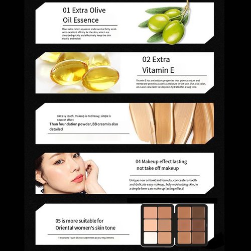 Joyeee Makeup Cream Contour Palette with Makeup Brush, 12 Shades Full Cover Creamy Concealer and Highlighting Makeup Kit for Under Eye Dark Circles, Acne & Blemishes, Reduces Redness, Light to Dark