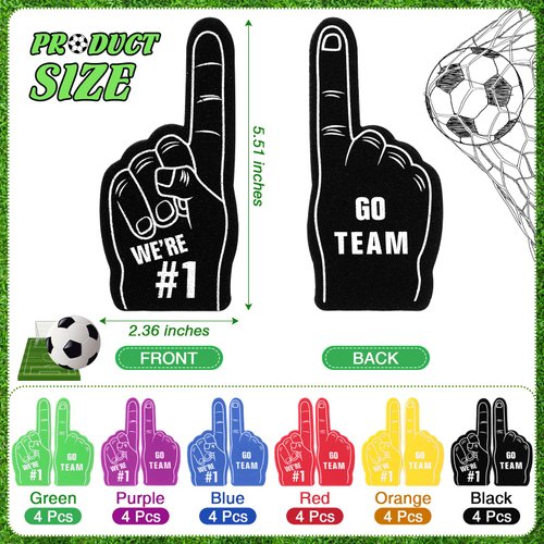 Aoriher 120 Pcs Soccer Sports Party Favors Set Serve 24, Soccer Goodie Bulk Foam Finger Mini Stress Ball Slap Bracelet Charm Bracelet Stamp for Girl Boy Kids Soccer Theme Party Supplies