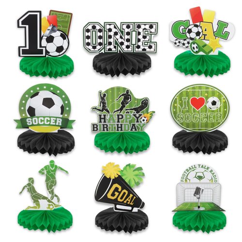 9 Pack Soccer Honeycomb Centerpieces Decorations ONE Birthday Table Topper Sign Decors for Baby S...